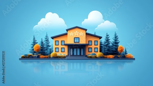 Clean Lines Minimalistic Hotel with Star Icon Simple Easy Lines and Text