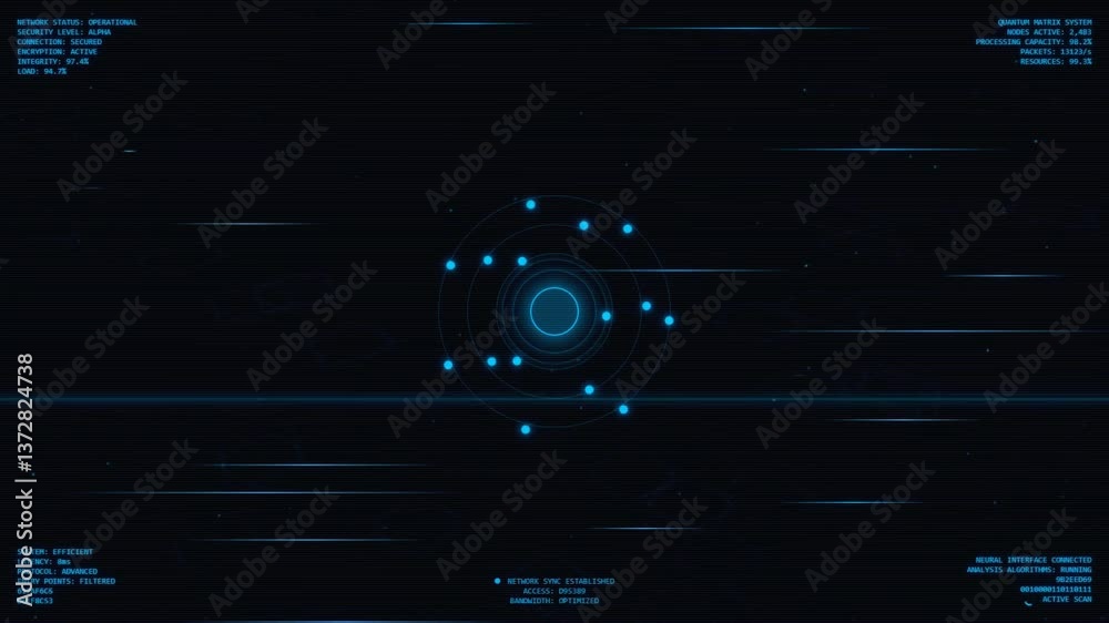 A sleek, minimalist design showing a central circular pattern with radial lines extending outward. Text indicates operational status, security level, and advanced protocols. A sleek, minimalist design showing a central circular pattern with radial lines extending outward. Text indicates operational status, security level, and advanced protocols.