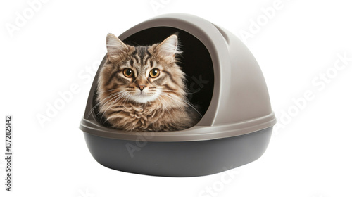 A self-cleaning litter box with odor control, isolated on white background --ar 16:9