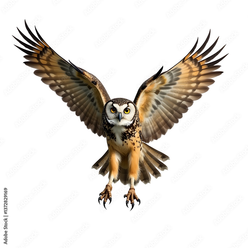 Fototapeta premium a_powerful_owl_with_sharp_talons_gliding_with_full_wingspan_beautifully_