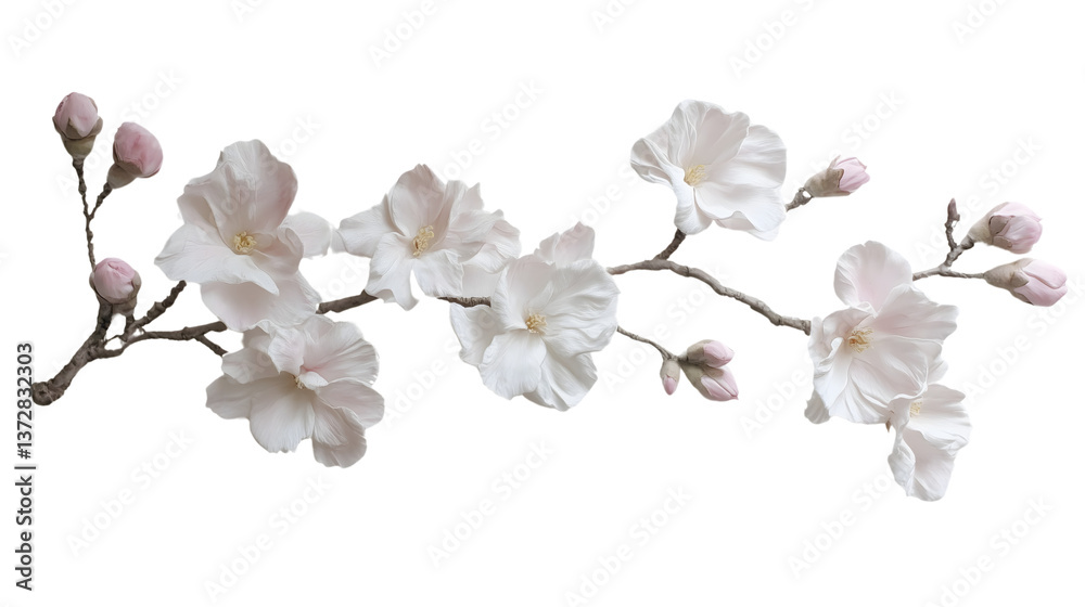 Fototapeta premium Isolated Spring Flowers and Botanical Elements – Realistic Floral Cutouts on White Background