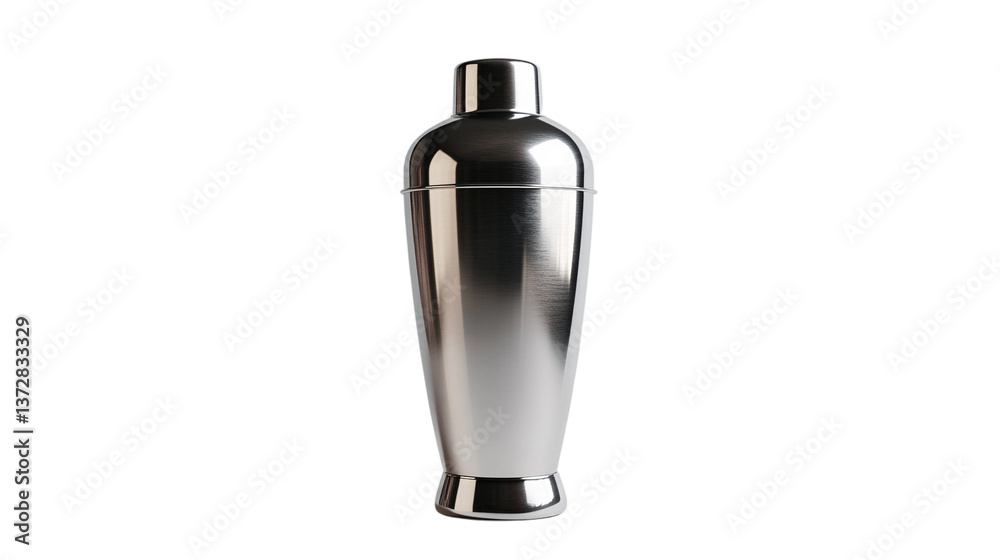 Obraz premium A stainless steel cocktail shaker, isolated on white background --ar 16:9