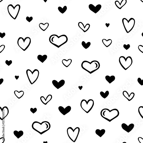 Photos Vector seamless pattern with hand drawn hearts