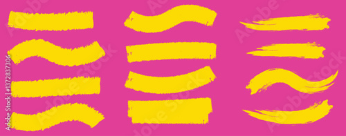 Yellow highlight marker lines, highlighters pen acid strokes. Underline brush or pen line for text, scribble permanent markers neoteric vector elements. Brush lines. Hand drawn marker strokes. Stripes