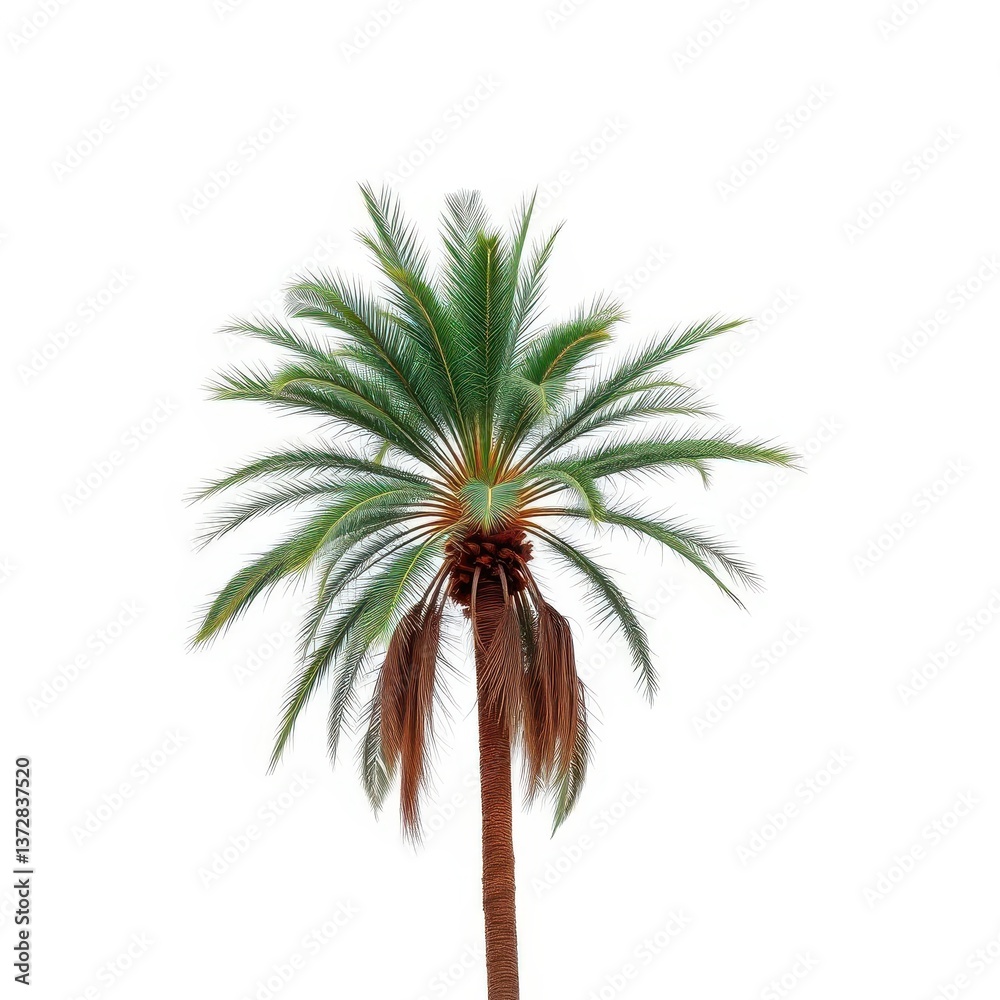 Obraz premium Single palm tree isolated on pure white background, holiday, design, palm tree