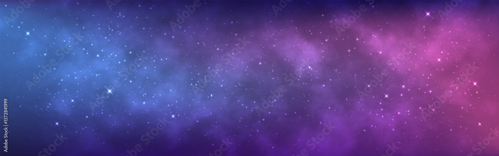 Galaxy background. Starry universe with constellations. Purple and blue nebula. Color wide gradient with shining stars. Beautiful milky way wallpaper. Vector illustration. Galaxy background. Starry universe with constellations. Purple and blue nebula. Color wide gradient with shining stars. Beautiful milky way wallpaper. Vector illustration.