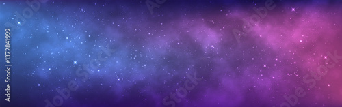 Galaxy background. Starry universe with constellations. Purple and blue nebula. Color wide gradient with shining stars. Beautiful milky way wallpaper. Vector illustration.