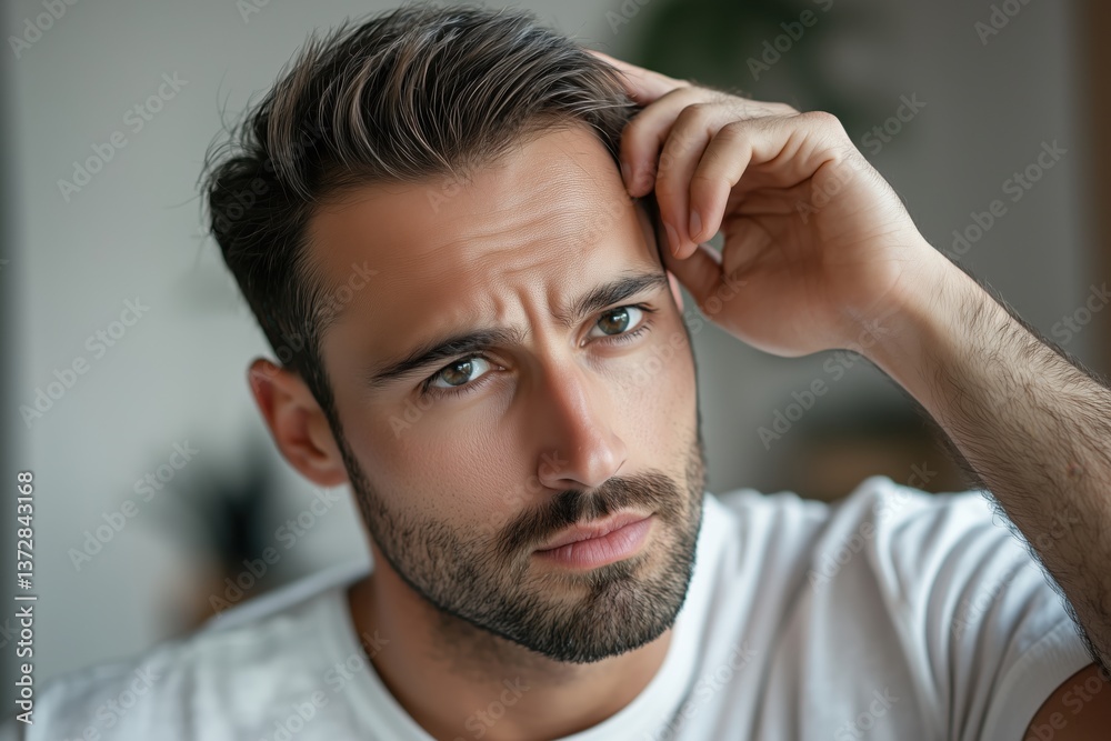 Obraz premium Mid adult man worried about hair loss