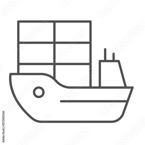 Cargo containers transportation vessel thin line icon, marine port concept. Vector graphics. Water shipping, sea delivery sign on white background, outline style icon for mobile or web design.