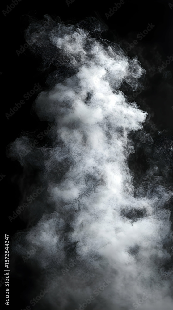Fototapeta premium Ethereal white plumes rise against a dark canvas swirling and dissipating like spectral entities in an endless void