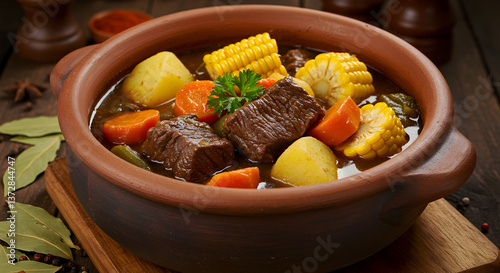 Authentic Argentinian Carbonada Criolla Served in Traditional Clay Pot