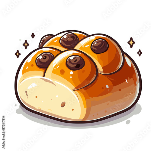 Vector illustration of sweet bread rolls with raisins. Perfect for bakery websites, breakfast menu designs, and traditional baking recipe blogs.