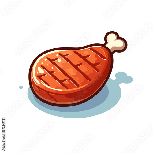 Vector illustration of grilled turkey drumstick with visible bone. Perfect for holiday menu design, cooking app visualization, or food blog recipe illustration.