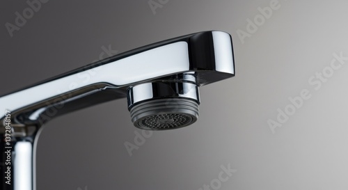 A close-up view of a modern kitchen faucet featuring a water-saving aerator, emphasizing contemporary design and water conservation technology