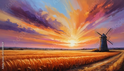 windmill at sunset