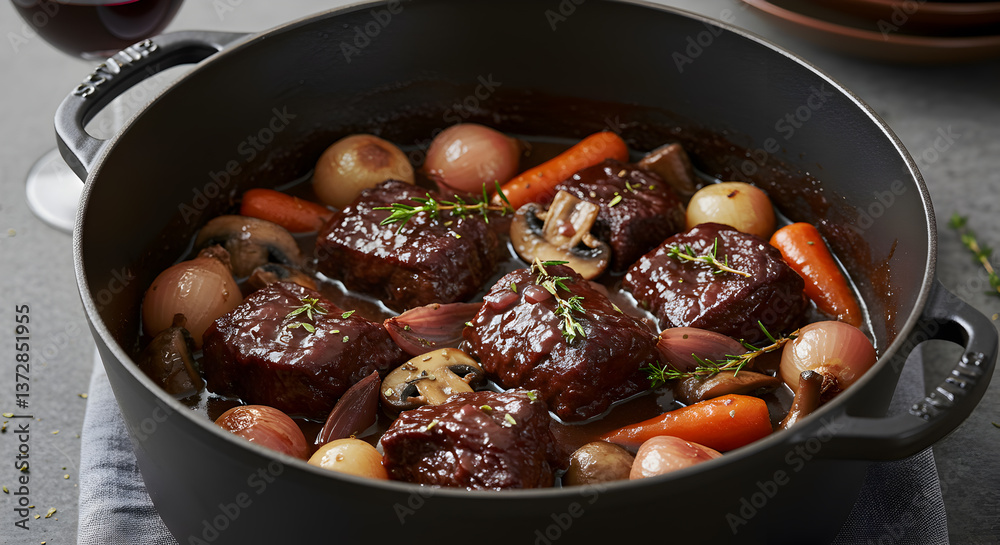 Hearty Boeuf Bourguignon: A Classic French Stew in Rich Red Wine Sauce Hearty Boeuf Bourguignon: A Classic French Stew in Rich Red Wine Sauce