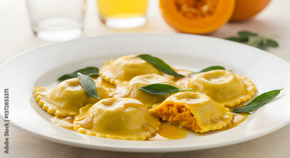 Artisan butternut squash ravioli with sage brown butter sauce, a culinary indulgence Artisan butternut squash ravioli with sage brown butter sauce, a culinary indulgence
