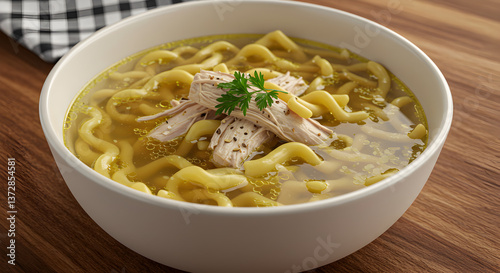 Comforting bowl of homemade chicken noodle soup with savory broth and herbs