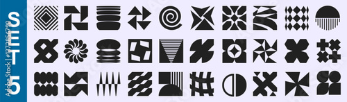 Brutal shapes minimal style design geometric Set 5. Postmodern geometric forms. Collection vector shapes and forms, trendy retro design symbols