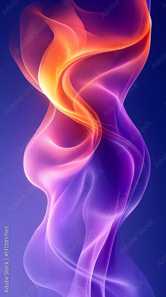 An abstract shape flows with orange pink and purple hues creating a dynamic and mesmerizing visual on a blue gradient An abstract shape flows with orange pink and purple hues creating a dynamic and mesmerizing visual on a blue gradient