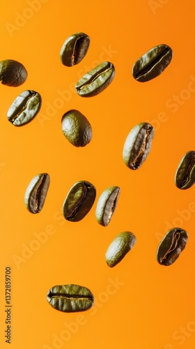 Wallpaper Mural Roasted Coffee Beans Against a Vibrant Orange Background Torontodigital.ca