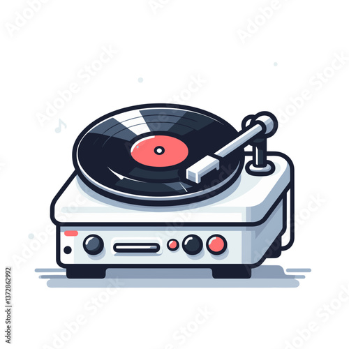 Vector illustration of vinyl record player in retro style. Perfect for music enthusiasts, vintage audio equipment stores, and analog sound guides.
