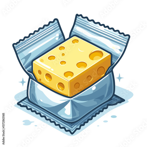 Vector art of packaged butter or cheese block. Ideal for dairy product marketing, food packaging design, and ingredient illustration for recipe websites.