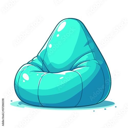 Vector illustration of turquoise bean bag chair on light background. Perfect for home decor website, furniture store catalog, or interior design blog visualization.