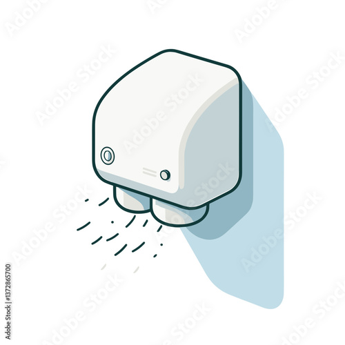 Vector art of modern electric hand dryer. Ideal for public facility equipment websites, bathroom fixture catalogs, and hygiene product marketing.