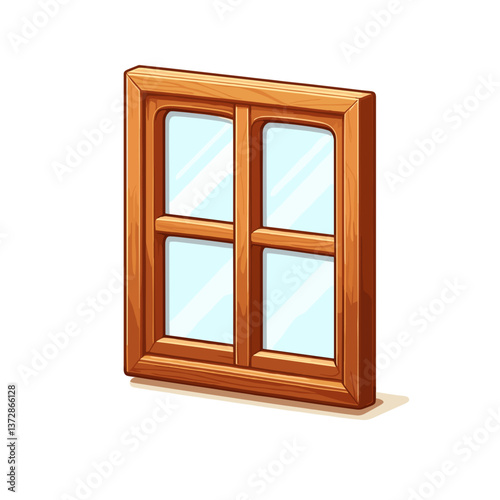 Vector illustration of wooden window frame with glass panes. Perfect for home renovation websites, carpentry services, and architecture design resources.