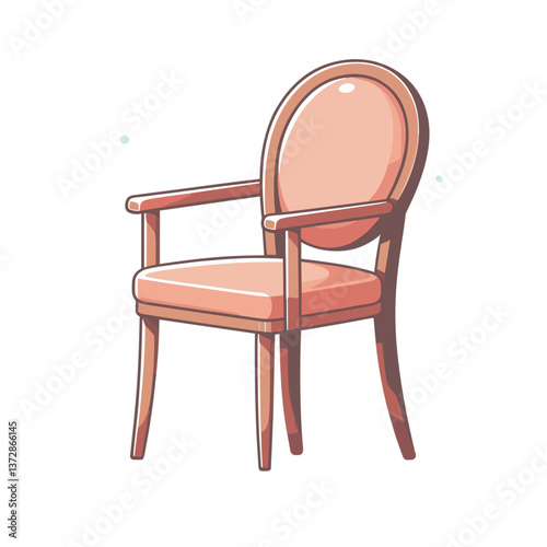 Vector illustration of elegant armchair with round back in light brown color. Ideal for interior design blogs and furniture store websites.