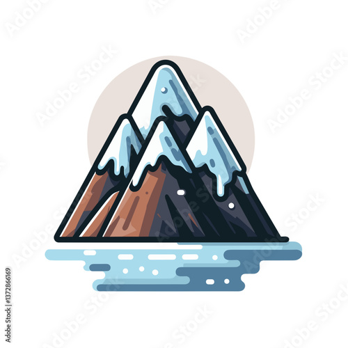 Vector illustration of mountain peak with snow cap in simplified style. Perfect for adventure blogs and outdoor travel content.