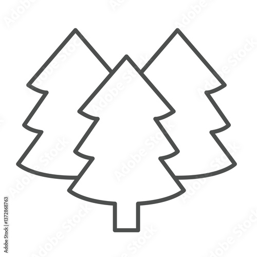 Forest trees thin line icon, merry christmas concept. Vector graphics. Fir tree group sign on white background, outline style icon for mobile or web design.