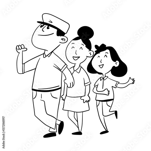 Happy, sincere family relationship. Great memories of life. Outline design 