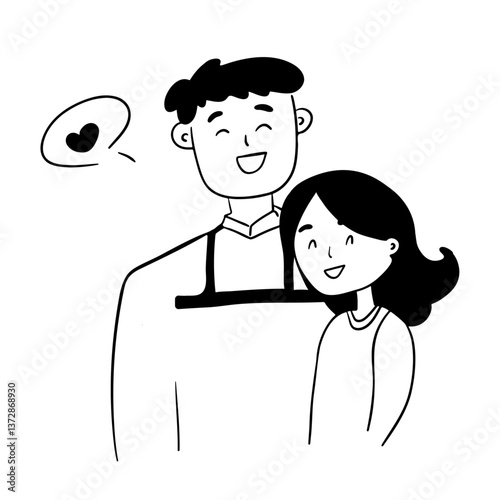 Happy, sincere family relationship. Great memories of life. Outline design 