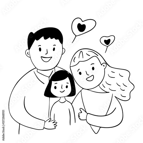 Happy, sincere family relationship. Great memories of life. Outline design 