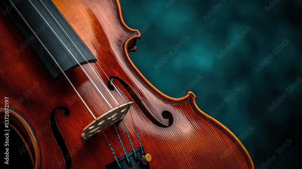 Close-up of a classic violin. Wooden instrument with rich tones Close-up of a classic violin. Wooden instrument with rich tones