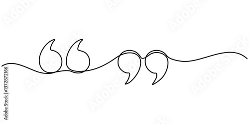 Single continuous line drawing of a quote mark. One continuous line of a quote mark drawing. Vector illustration. Quote linear design, Quote in speech with commas, quotation mark in talk, minimalist.
