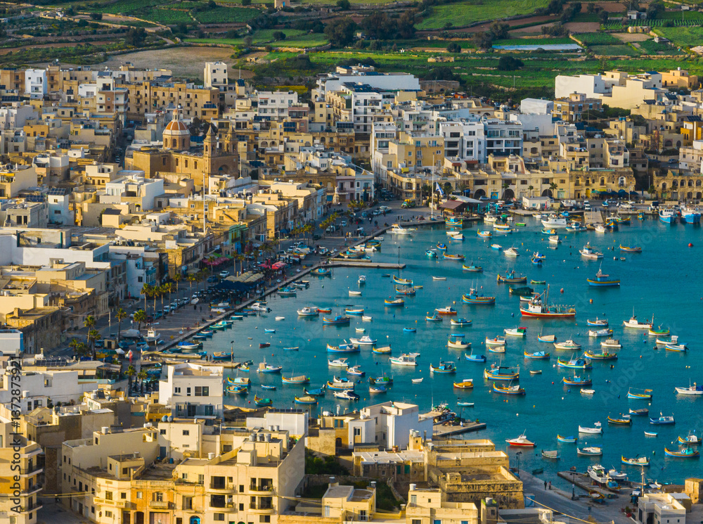 Fototapeta premium Marsaxlokk village, boats. Malta island