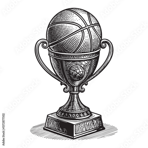 basketball gold cup engraving vector illustration
