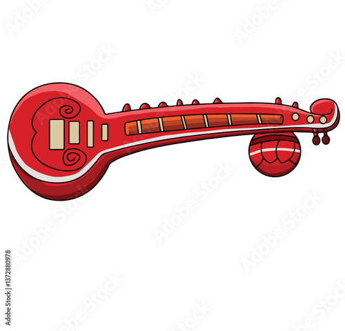 Cute cartoon hand drawn vector veena or sitar clipart
