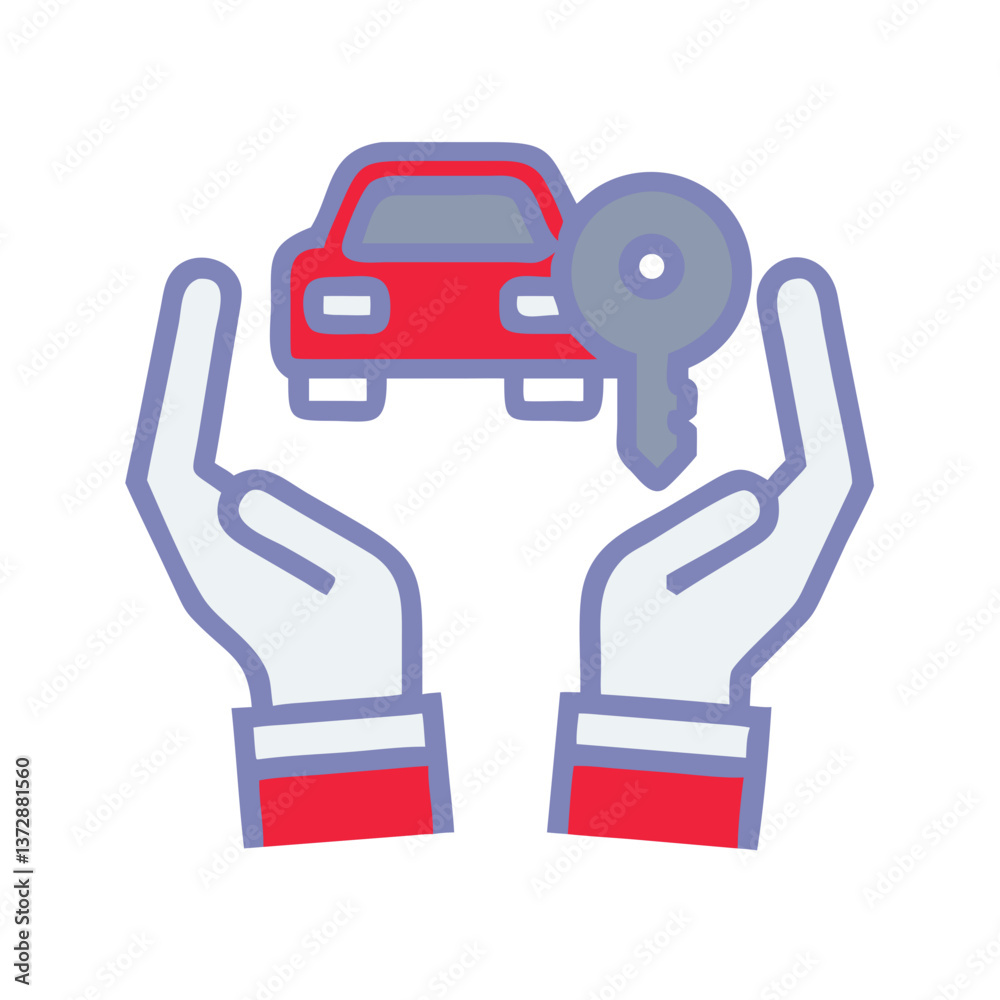 Obraz premium Hands Holding Car Key and Toy Car in a Graphic Style 