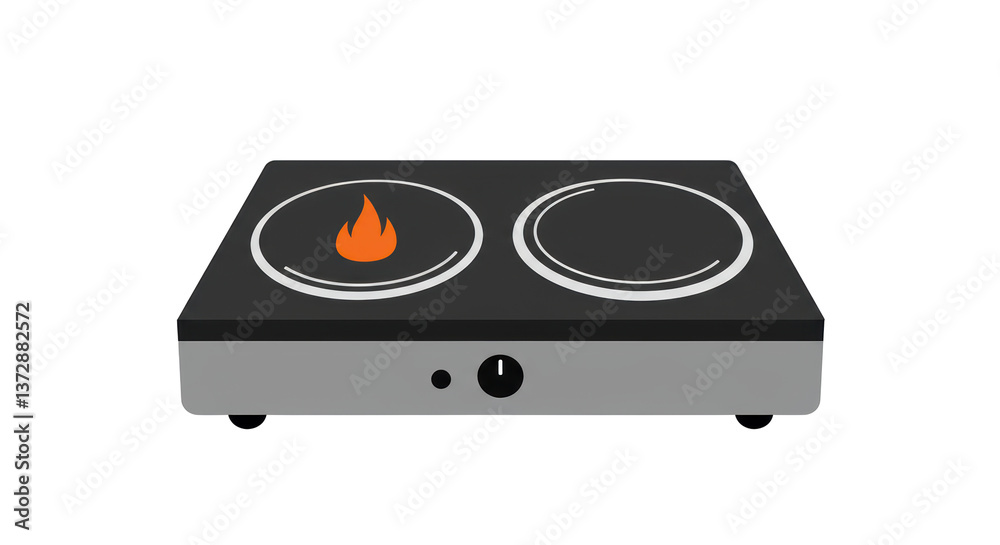 Fototapeta premium Isolated Portable Double Electric Cooktop with Flame