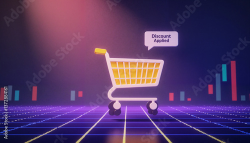 E-commerce shopping cart displaying discount notification, digital savings