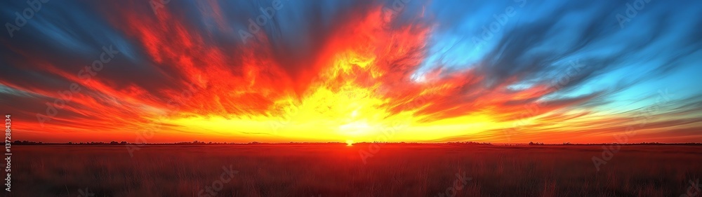 Fiery Sunset over Field.