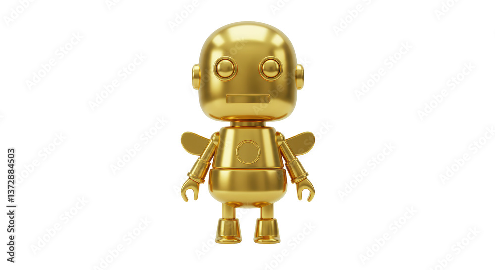 Isolated Shiny Gold Robot Toy with Wings Isolated Shiny Gold Robot Toy with Wings