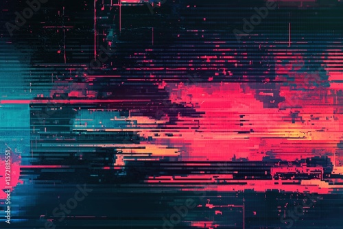Screen glitch effect background. TV noise effect pattern. Abstract vector digital pixel cyberpunk VHS video overlay