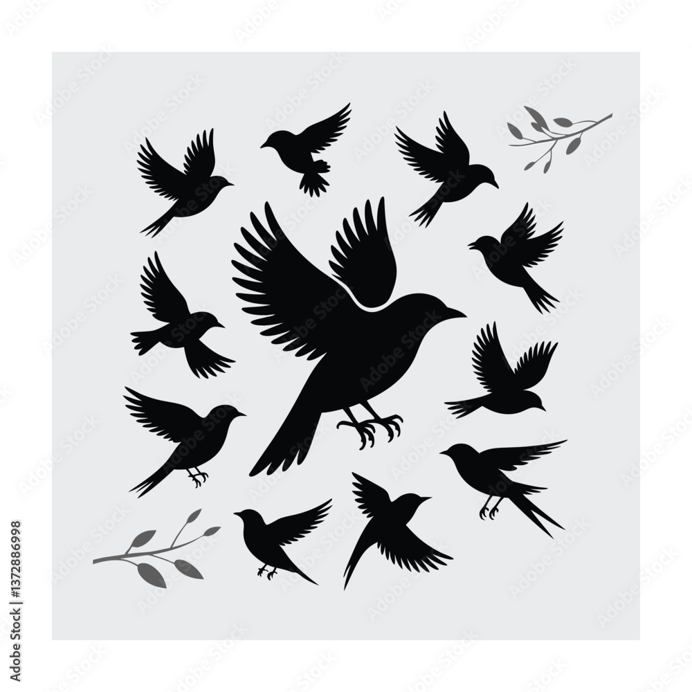 Fototapeta premium Flying bird silhouette. Bird silhouette vector illustration