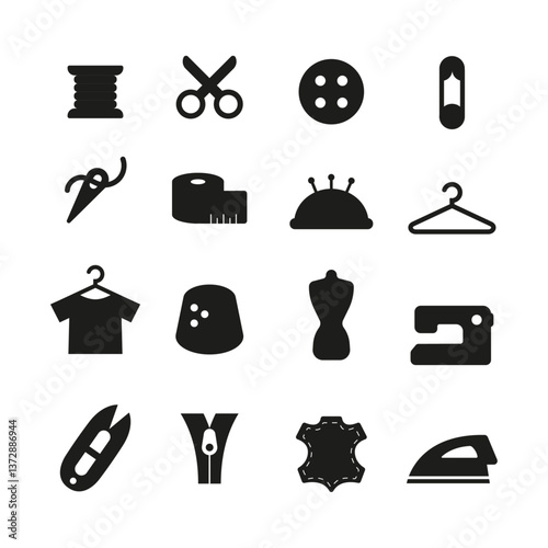 Sewing icons set. Вlack sewing icons vector set. DIY icons set. 