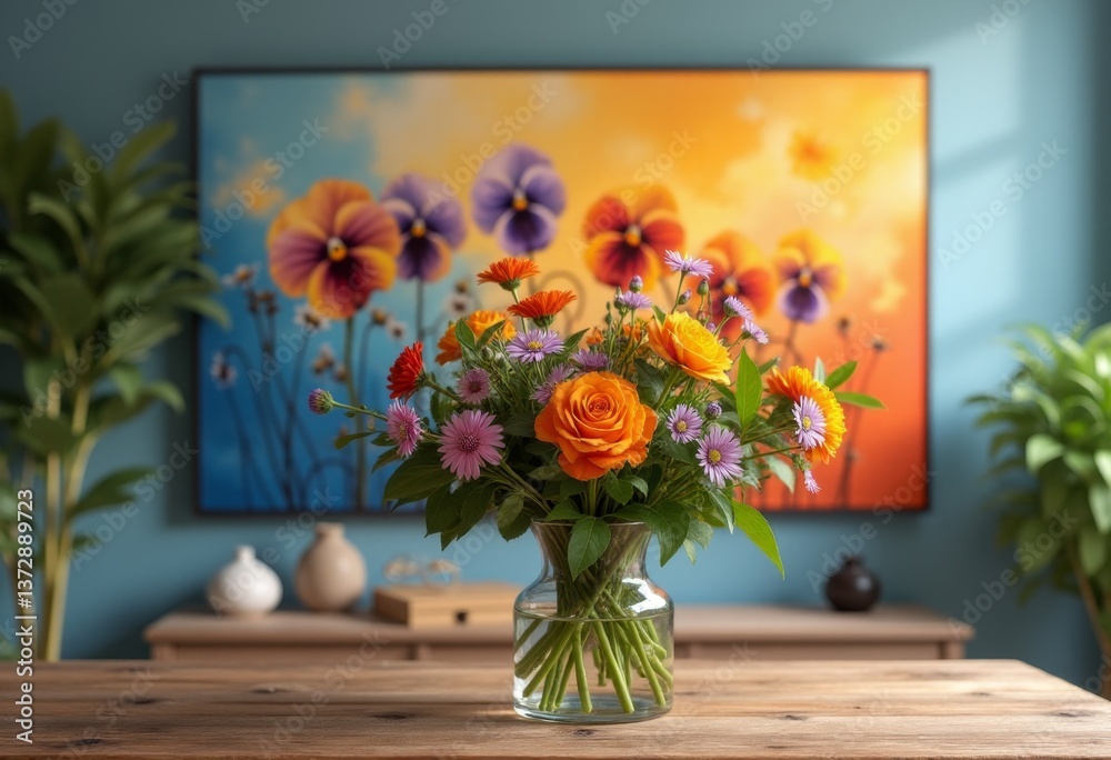 A vase of flowers sitting on top of a wooden table A vase of flowers sitting on top of a wooden table